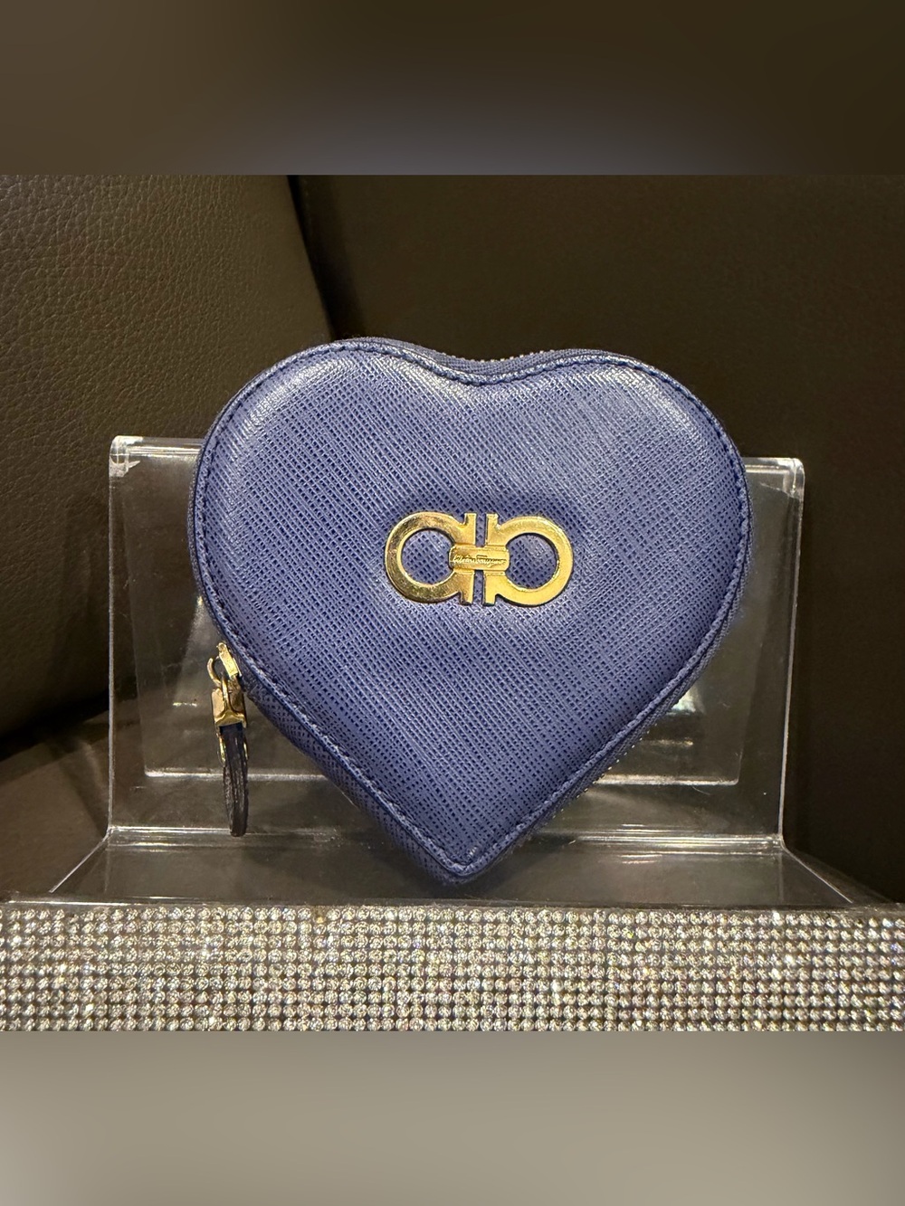 Salvatore‎ Ferragamo Gancini Navy Blue Leather Coin Case